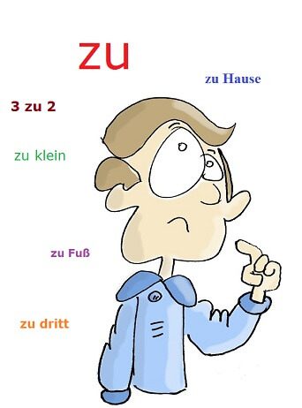 zu nemački predlog i ostalo – primeri, upotreba značenje